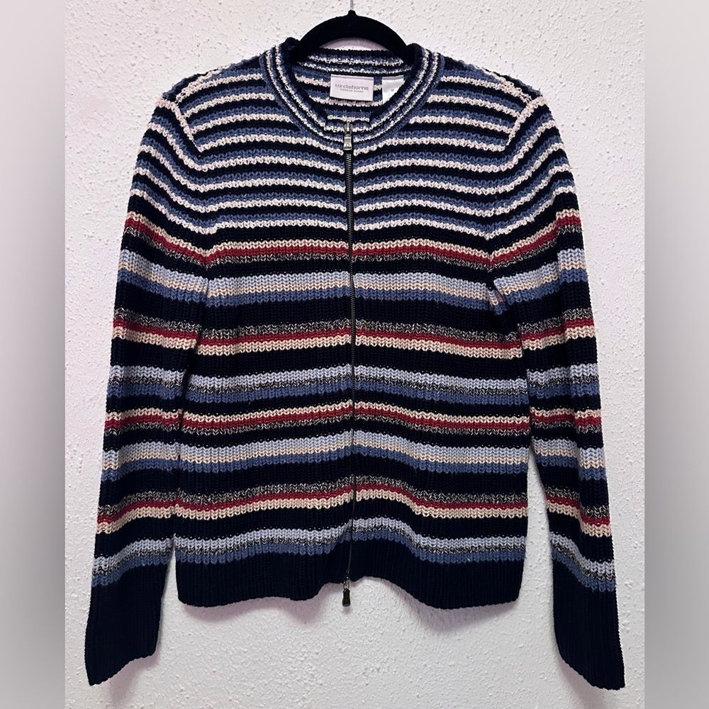 Vintage Liz Claiborne Striped Knit Zip Up Jacket size medium